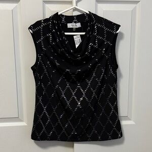Jones New York Black Sleeveless Sequin Draped Neck Tank
